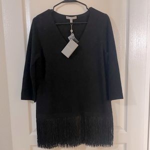 Neiman Marcus Black Cashmere Sweater w/Fringe